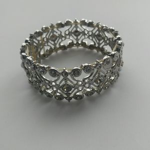 Vintage Silvertone Stretch Bracelet Rhinestones